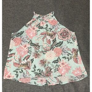 Chenault Women's‎ XL Halter Top Floral Mint Green Pink Sleeveless Blouse